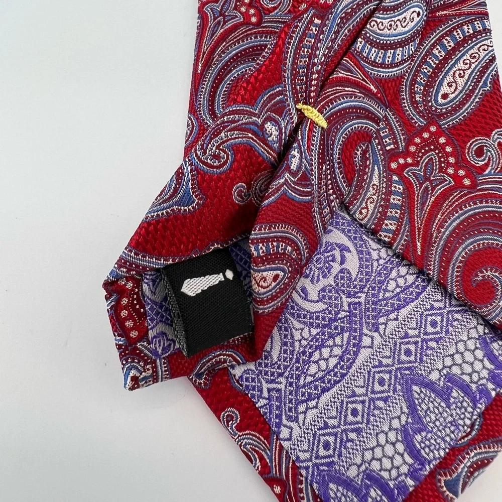 C.S. Toggery 100% Silk Neck Tie Paisley Red Blue Classic Traditional Wedding